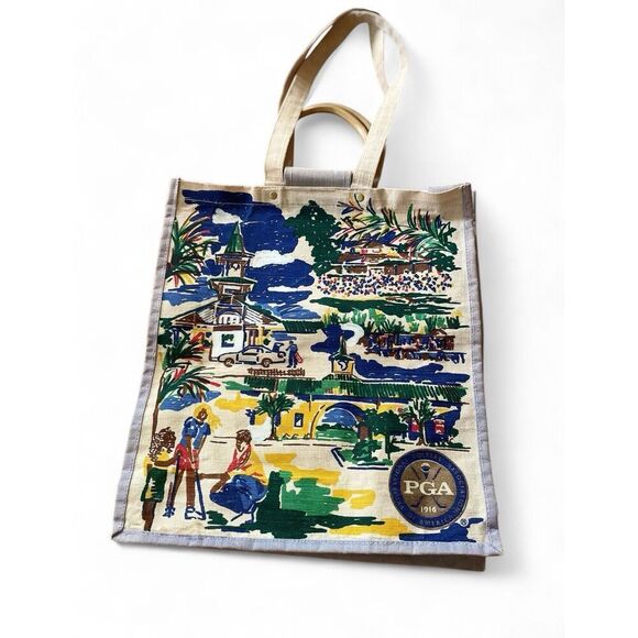 PGA Women’s Golf Tour Canvas Tote Wood Handles Sholder Strap Reusable Golf Bag - Picture 1 of 7